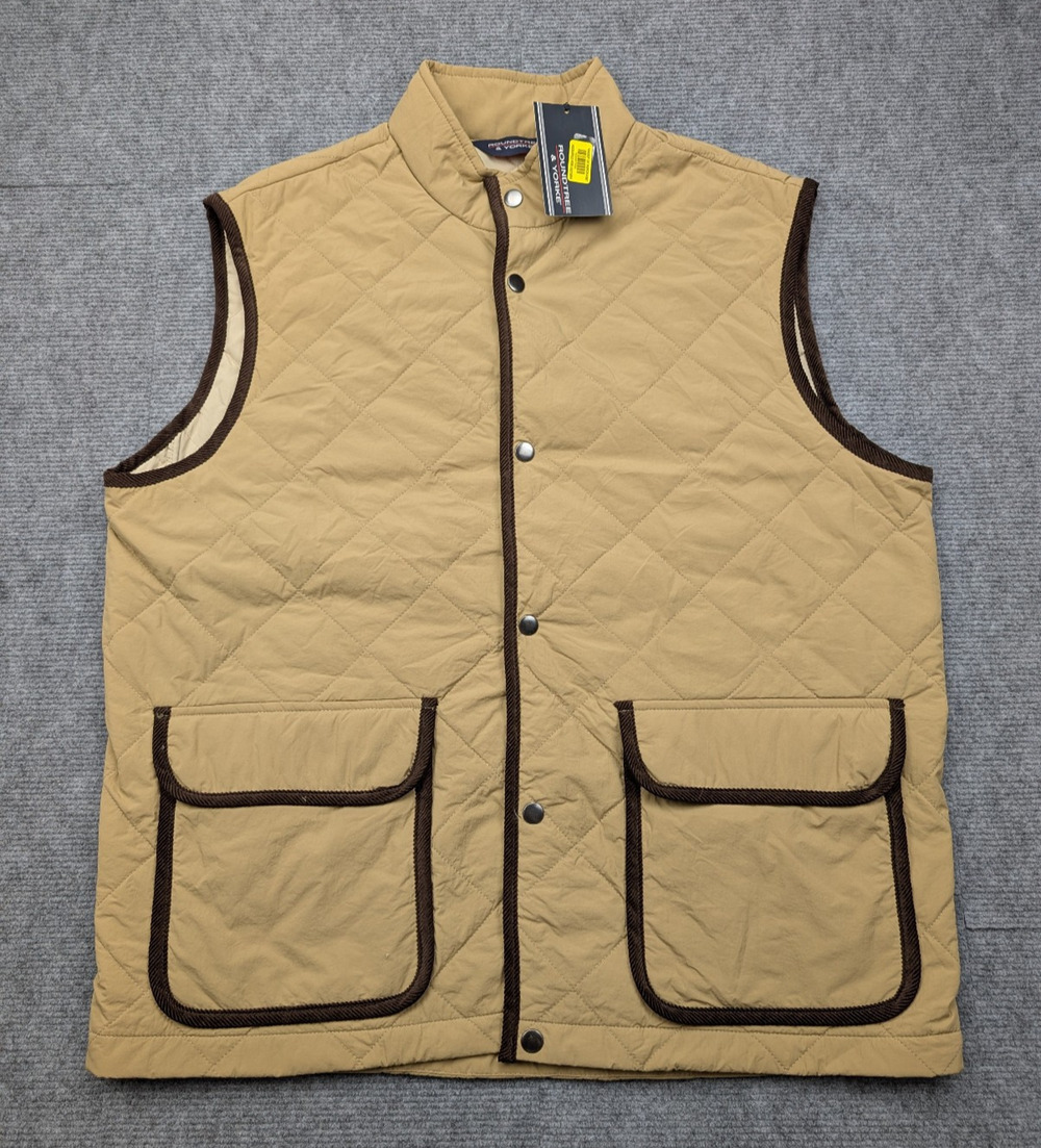 Roundtree & Yorke Quilted Vest Mens XL Equestrian Brown Old Money Outdoor Preppy